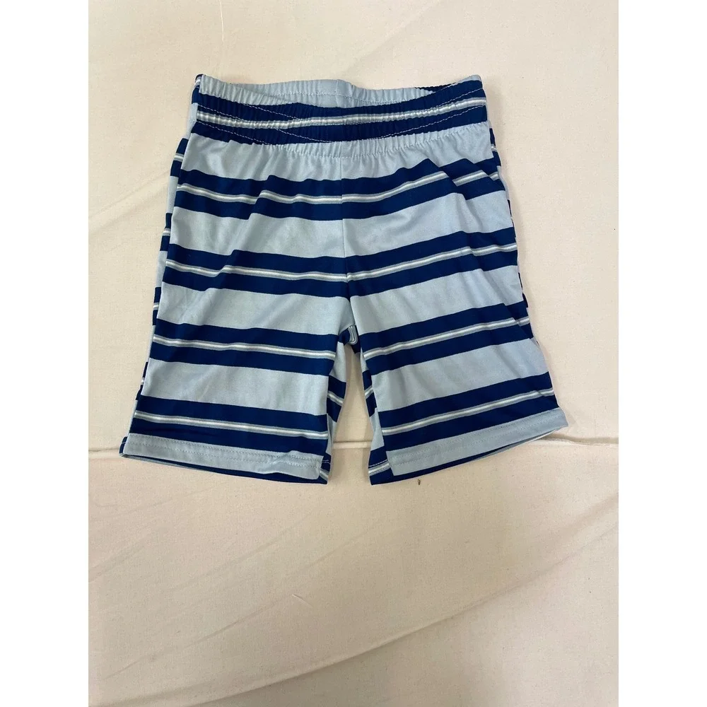 Cat & Jack Boys 3pc Pajama Set Blue Plaid Striped Shirt Pants Shorts XS 4/5 NEW